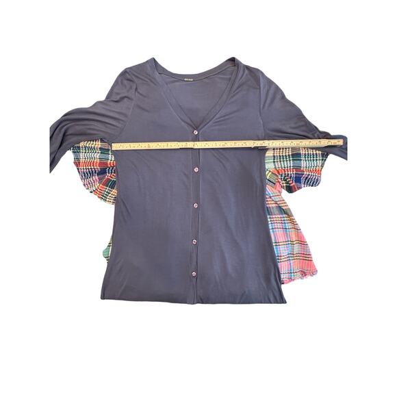 Chan Luu Gray Button Front Long Tunic Top 3/4 Sleeve Boho Y2K Minimalist M - Picture 11 of 11